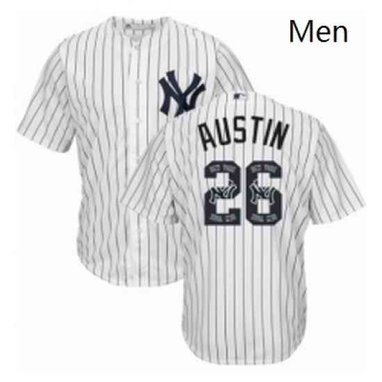Mens Majestic New York Yankees 26 Tyler Austin Authentic White Team Logo Fashion MLB Jersey